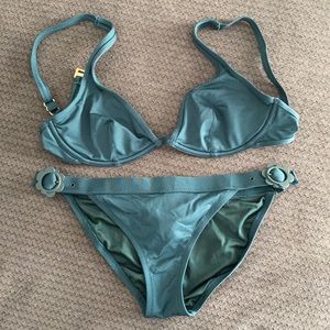 Kate Spade Dark Green Bikini Top Small, Bottom Small
